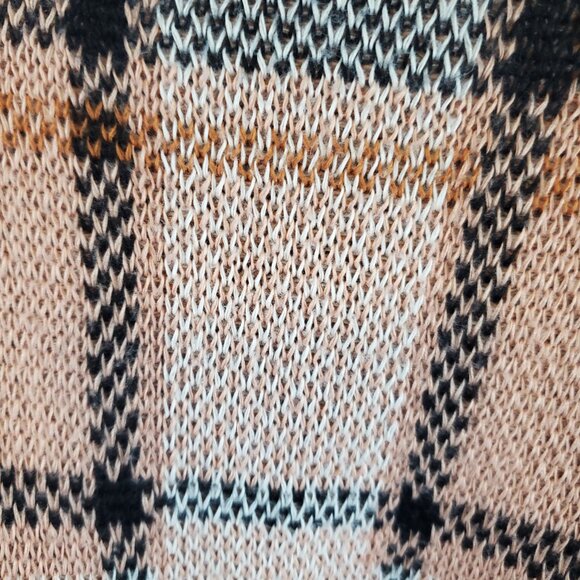 Belle Du Jour Pink Brown Plaid Knit Womens Crop Top Long Slv Sweater V Neck XL - Picture 10 of 10